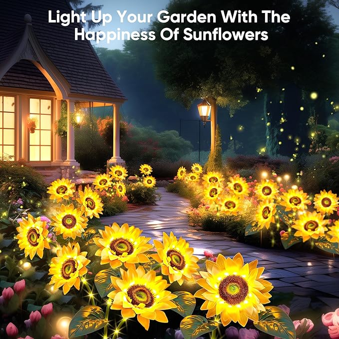 Solar Flowers Outdoor Waterproof: 3 Pack 9 Silk Sunflower Solar Lights with 800mAh Battery 12H Runtime - IP65 Auto On/Off for Garden Yard Patio Lawn Decorations - Unique Gifts for Mom Grandma