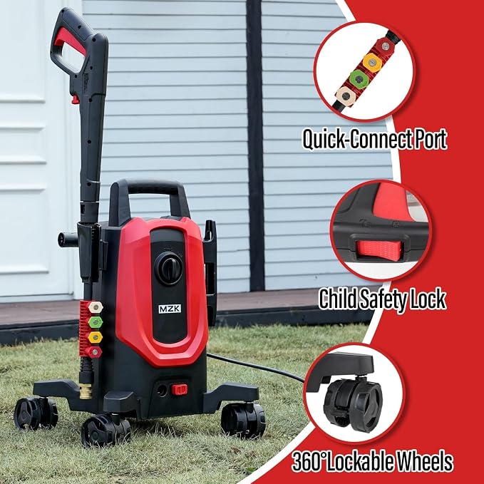 MZK 4800PSI Pressure Washer with 4 Quick-Connect Nozzles, Foam Cannon for Easy Replacement, High-Pressure Cleaning of Cars, Fences, Driveways