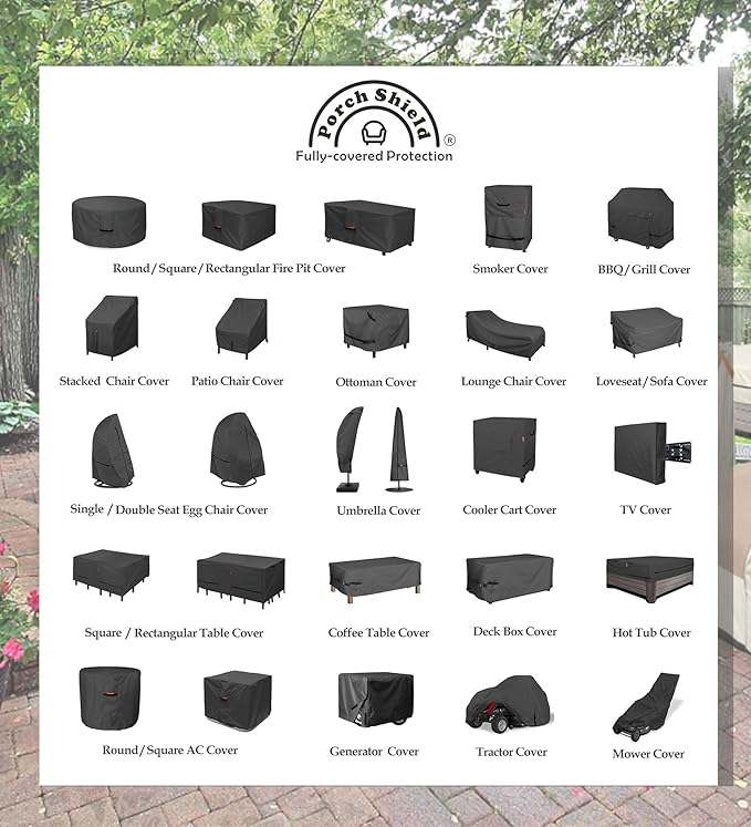 Porch Shield Patio Table Cover - Waterproof Outdoor Dining Table and Chairs Furniture Set Cover Rectangular - 96 x 48 inch, Black