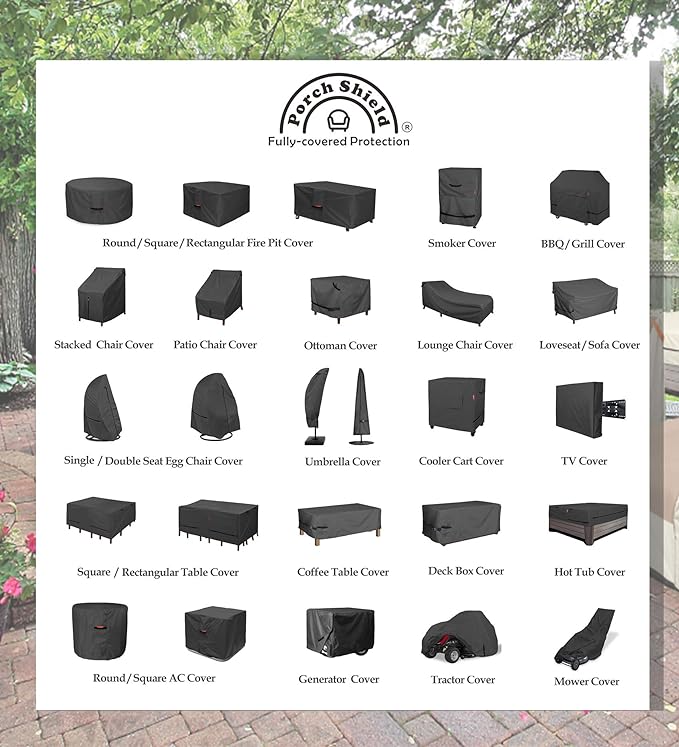Porch Shield Patio Table Cover - Waterproof Outdoor Dining Table and Chairs Furniture Set Cover Rectangular - 90 x 64 inch, Black