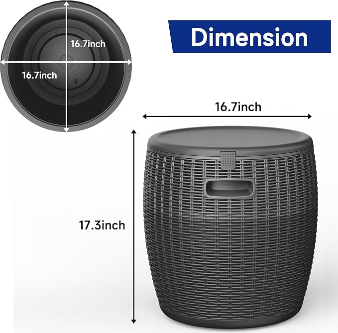EasyUp Outdoor Cooler Side Table – 17 Inch Resin Cooler Bar Table for Wine, Champagne, and Beverages – Elegant Party, Kitchen, and Home Cool Bar (16.73 x 16.73 x 17.32 Inches, 8.16 lbs) (Black)