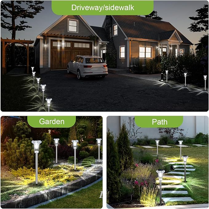 GOODFOEVER Solar Lights Outdoor Waterproof, Stainless Steel LED Solar Garden Lights for Patio, Lawn, Yard and Landscape, Garden Decor Patio Decor (6 Pack)