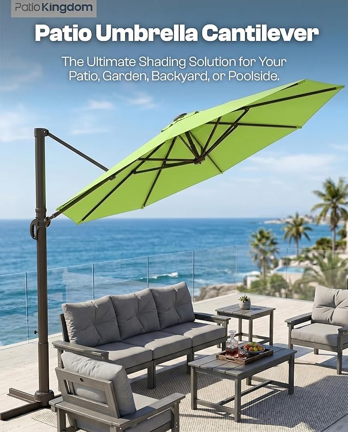 11 FT Round Cantilever Umbrella,Easy Tilt, Fade Resistant & 360° Rotation, Offset for Pool Deck Backyard Patioapple green (Base not Included)