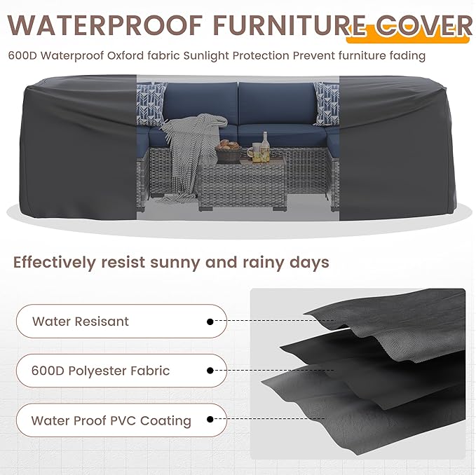 UDPATIO Outdoor Patio Furniture Set, 7 Piece PE Wicker Sectional Sofa with Tea Table, Outdoor Conversation Set for Patio, Garden, Backyard (Blue Cushions with Grey Rattan)