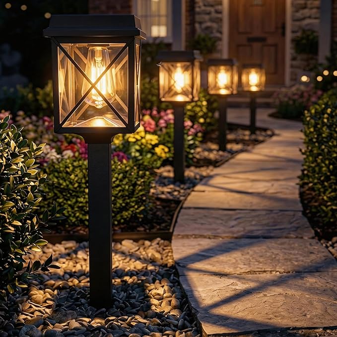 XMCOSY+ Solar Lights Outdoor, 8 Pack 50LM Bright Solar Pathway Lights, IP65 Waterproof 3-in-1 Garden Light for Yard Backyard Driveway Walkway Landscape Path (Warm/Cool White)