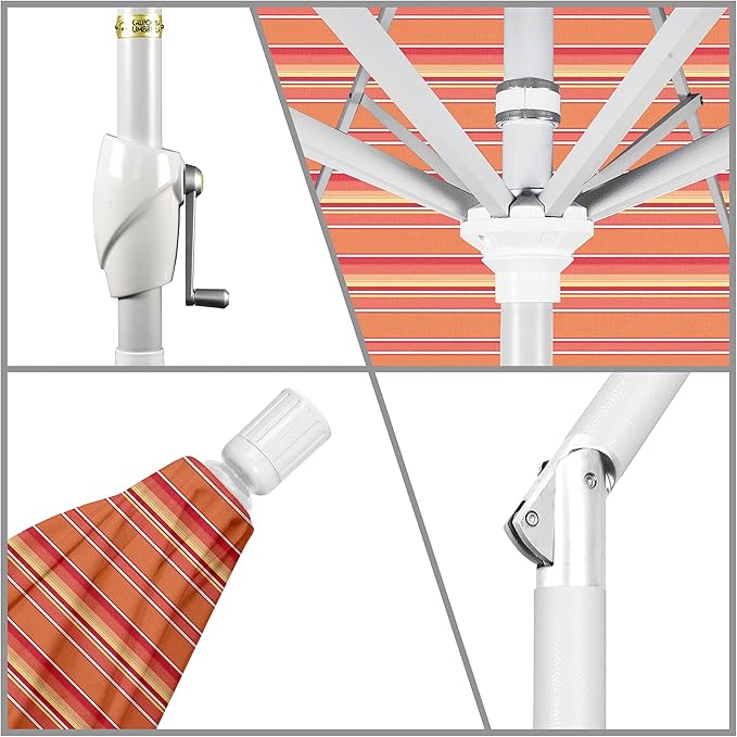 California Umbrella 9' Round Aluminum Market Umbrella, Crank Lift, Push Button Tilt, White Pole, Cilantro