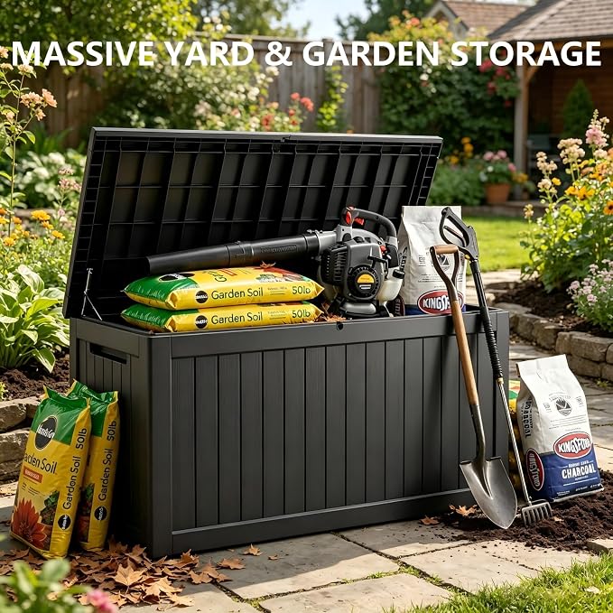 200 Gallon Resin Outdoor Storage Box for Garden Tools, Pool Supplies & Outdoor Patio Cushions β UV-Resistant, Waterproof, Durable Material β Lockable (Black)