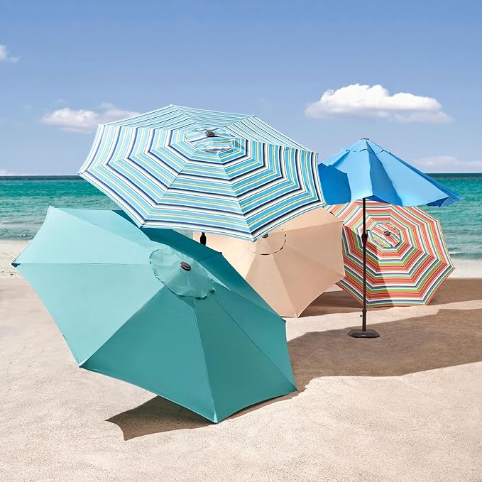 BrylaneHome Outdoor Tilt-And-Crank Umbrella With 8 Sturdy Steel Ribs Heavy Duty Fade-Resistant Tilting Shade Patio Garden Backyard Décor Pool Home