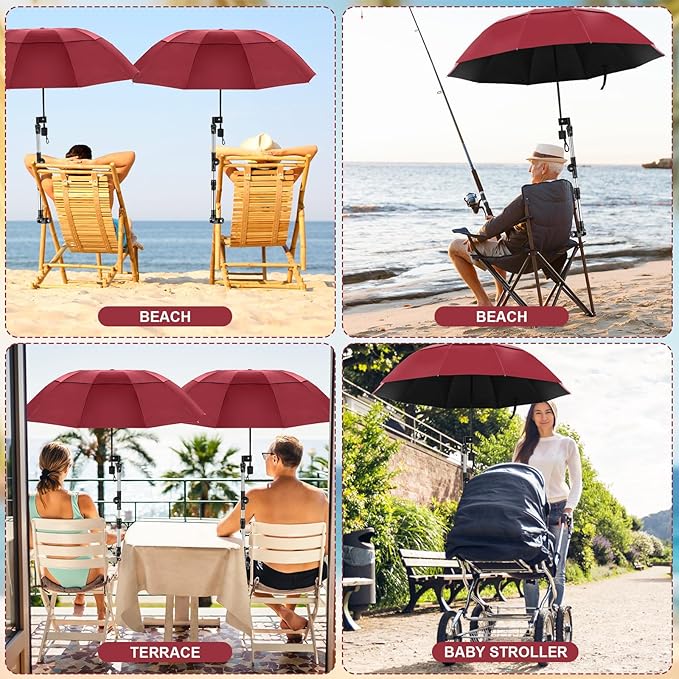 2 Pack Large Double Canopy Sun Umbrella for Chairs with Square Tube Clamp Foldable Portable Beach Umbrella for Chair Golf Cart Patio Wheelchair Outdoor Camping Fishing
