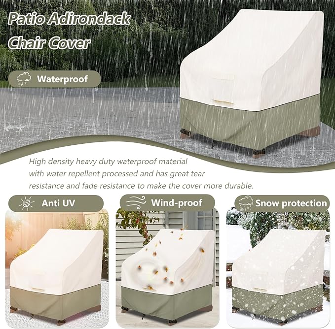 Bitubi Waterproof 2 Pack Patio Adirondack Chair Cover for Outdoor Chair Size Up to 30W x 34D x 36H inch,Outdoor Lawn Patio Furniture Covers (Beige)