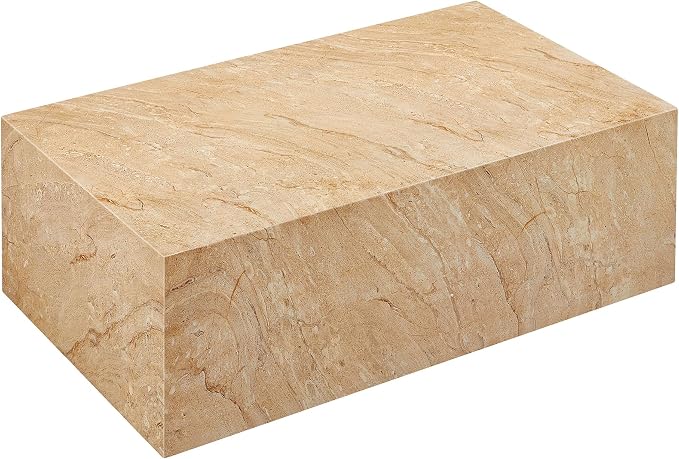 Modway Jordana 47 Inch Rectangle Concrete Coffee Table in Travertine – Plinth Coffee Table with Faux Stone Finish – Concrete Furniture Center Table for Living Room or Patio