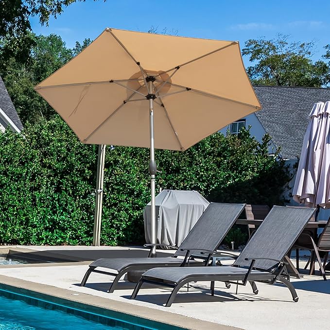 Domi 7.5FT Patio Umbrella, Outdoor Table Umbrella with Aluminum Pole, UV Protection Waterproof Market Sun Umbrella with Push Button Tilt and Crank for Garden, Deck, Backyard, Pool (Beige)