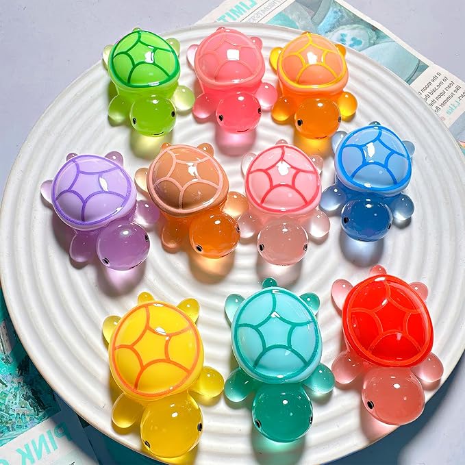 50PCS Mini Resin Turtles, Small Colorful Turtle Figurines Bulk Set | Tiny Resin Animals for Ocean Theme Party Decor, DIY Crafts, Cake Toppers (10 Vibrant Colors)