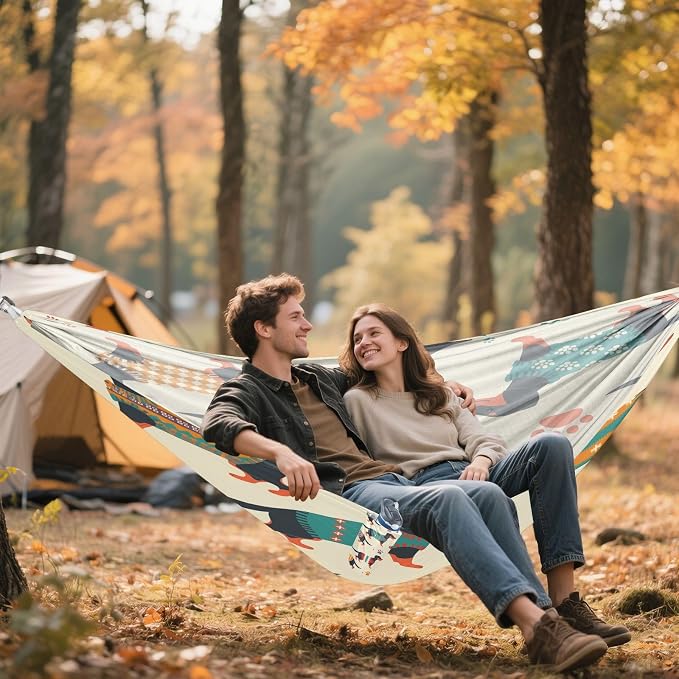 Colorful Dachshunds Camping Hammock, Portable Lightweight Single Hammock with Tree Straps and Aluminum Carabiners, 114" x 54" Travel Hammock for Hiking Backpacking Beach