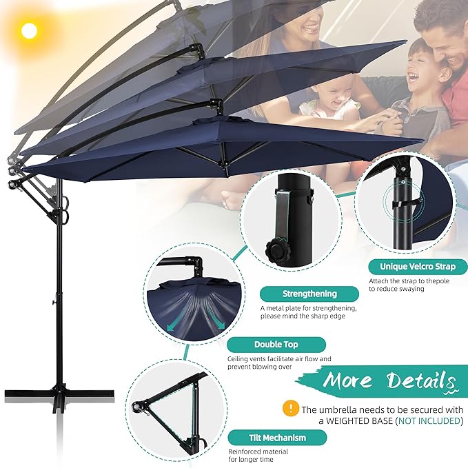 JAMFLY Large 9FT Offset Patio Umbrella with Cantilever Crank & Infinite Tilt, Heavy Duty Outdoor Hanging Umbrella with Cross Base for Backyard, Deck, Poolside