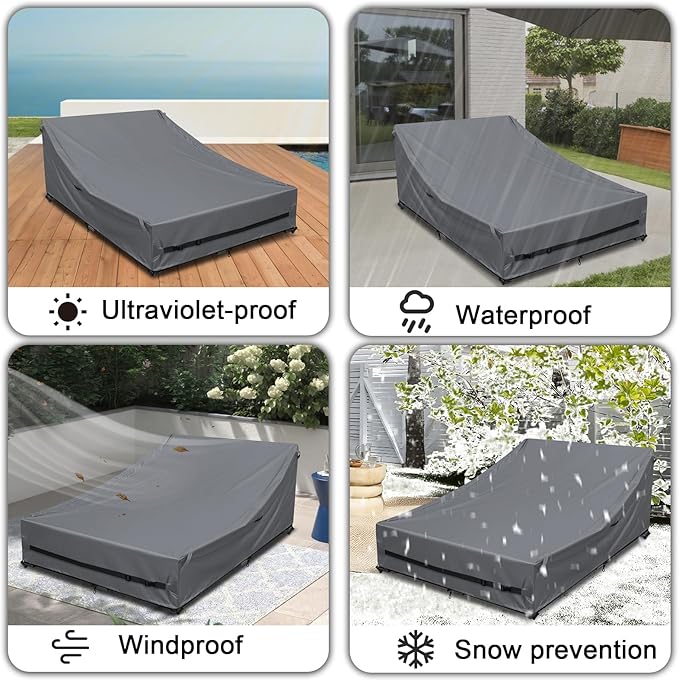 Outdoor Rattan Daybed Cover Heavy Duty 600D Weather-Resistant Waterproof Patio Furniture Sofa Cover 63"L x 54"W x 28"H UV Resistant Anti-Fade Material,Patio Rattan Daybed Sofas Protection Covers,Grey