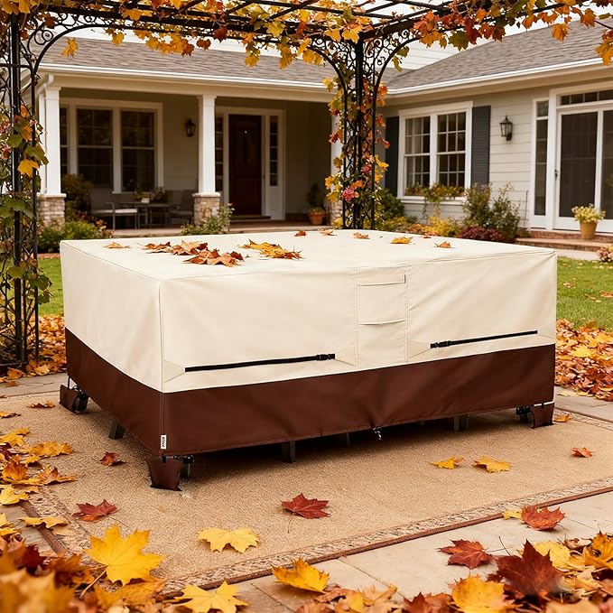 Patio Furniture Covers,Outdoor Furniture Cover Waterproof,600D Rectangular Patio Heavy Duty Table Cover,Outdoor Dining Table and Chair General Purpose Furniture Covers 76"L x 54"W x 28"H-Beige