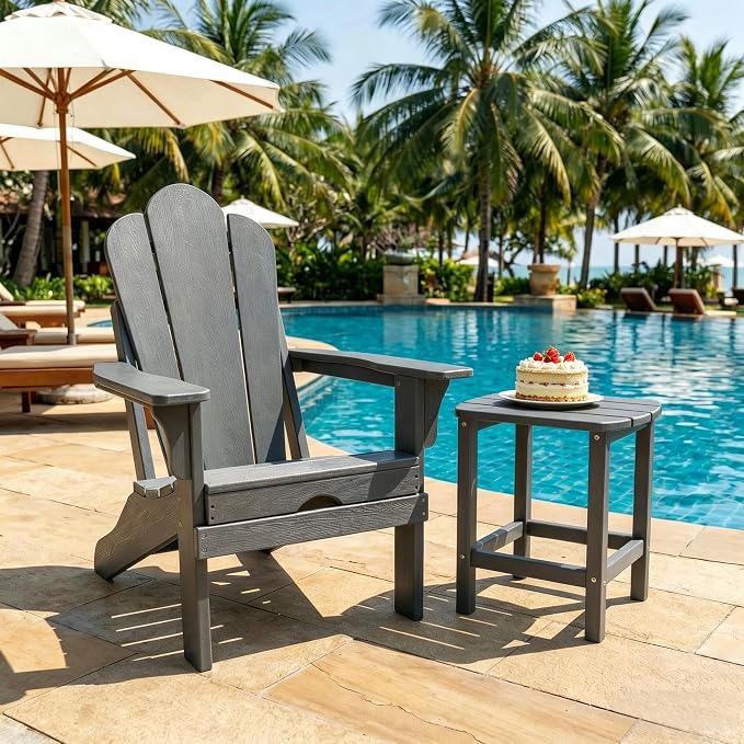 AMILY HDPE Outdoor Side Table, Weather Resistant Patio End Table, Heavy Duty Adirondack Side Table for Garden, Balcony, Poolside, Easy Assembly (Grey)