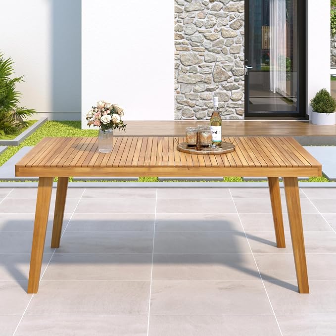 Merax 69" Acacia Wood Outdoor Dining Table with Slatted Top for Patio & Garden Gatherings, 300 lbs Weight Capacity, Natural