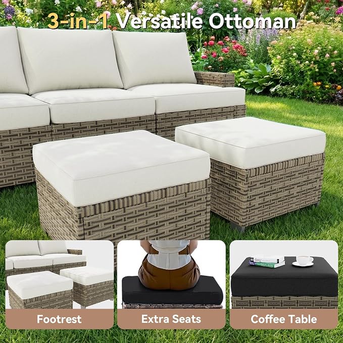 LazySunsets Luxury Patio Furniture Set,All-Weather Patio Sectional Sofas with Thickened Cushions, 8 Piece Outdoor Furniture Sectional Set with Swivel Rocker Chairs of 2,Beige