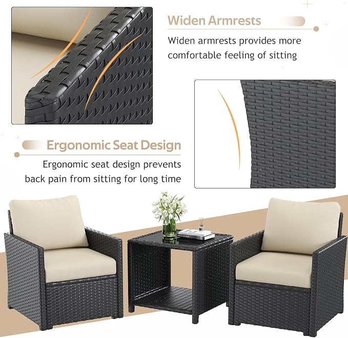 U-MAX Patio Furniture Set with Two Table, 7 PCS Outdoor Furniture for Garden