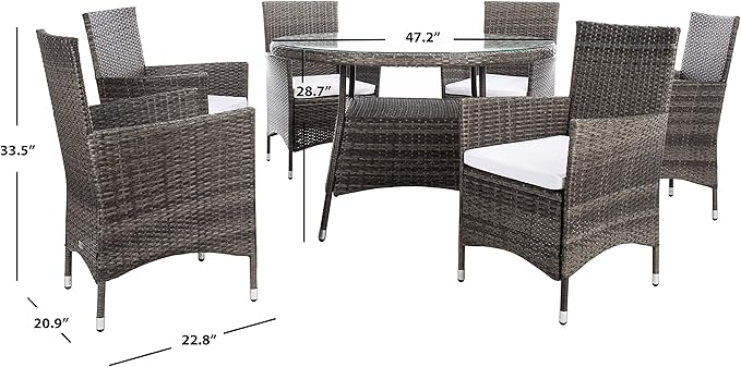 SAFAVIEH Outdoor Collection Challe Grey Brown/White Dining Set PAT7702C-3BX