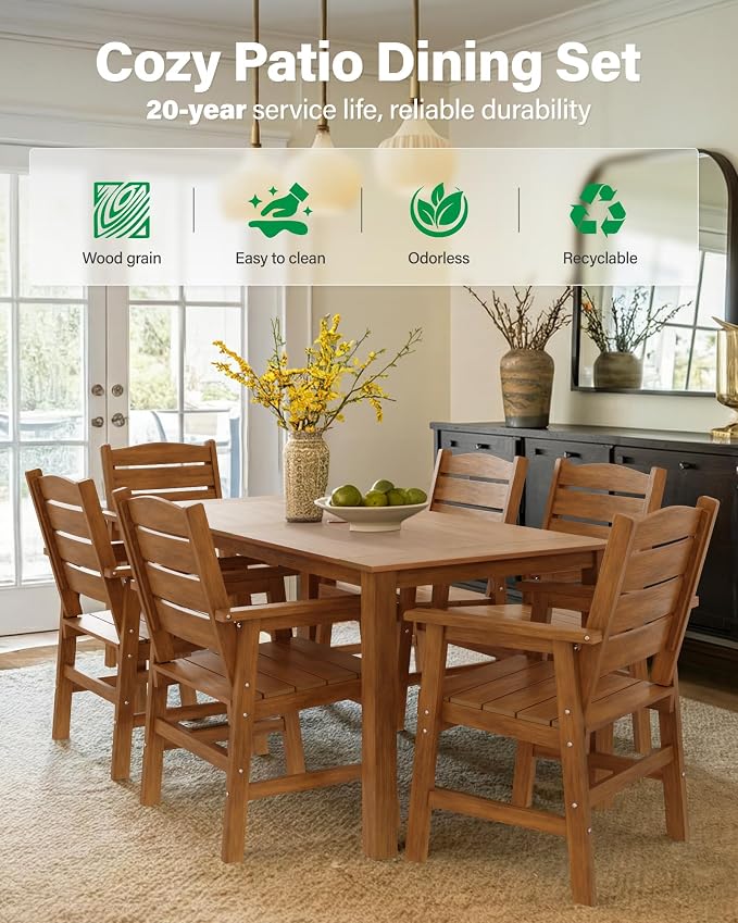 YEFU Patio Dining Sets 10-Piece: All-Weather Outdoor Table and Chairs with Umbrella Hole - Easy Assembly Patio Dining Set for 8 Modern HIPS Furniture with Aluminum Frame for Family with Deck Teak