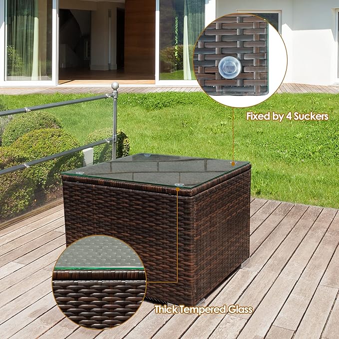 HAPPYGRILL 3-Piece Patio Furniture Set PE Rattan Wicker Sofa Set with Cushions and Coffee Table Outdoor Patio Conversation Set for Garden Poolside Balcony