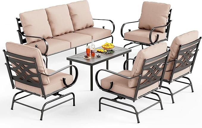 PHI VILLA Extra Large Metal Patio Furniture Sets, All-Weather Steel Frame Heavy Duty Patio Conversation Sets for Backyard, Porch and Garden