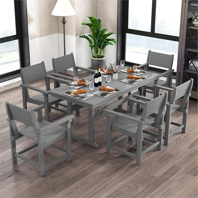 HDPE Outdoor Patio Dining Chairs,Dining Chairs Set of 2 with Arms, Waterproof, Rot Resistant, for Outside, Lawns, Porch, Patio, Deck, Garden Gray