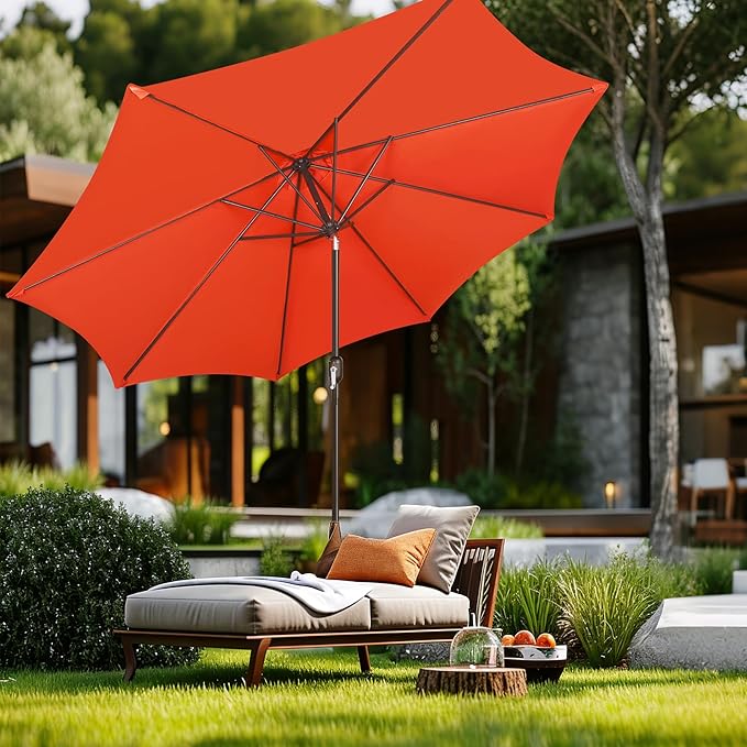 Blissun 10FT Outdoor Patio Umbrella, Outdoor Table Umbrella, Yard Umbrella, Market Umbrella with 8 Sturdy Ribs, Push Button Tilt and Crank