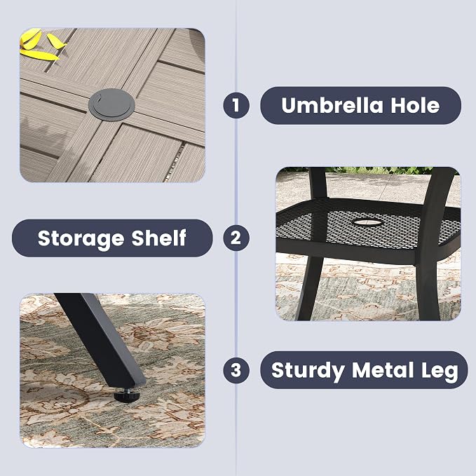 VICLLAX Patio Dining Set, 40.7" Grey Table & 4 Chairs with Grey Cushion | Outdoor Table and Chairs Set of Round Metal Patio Table, Outdoor Dining Chairs with Metal Frame, Garden Deck Porch