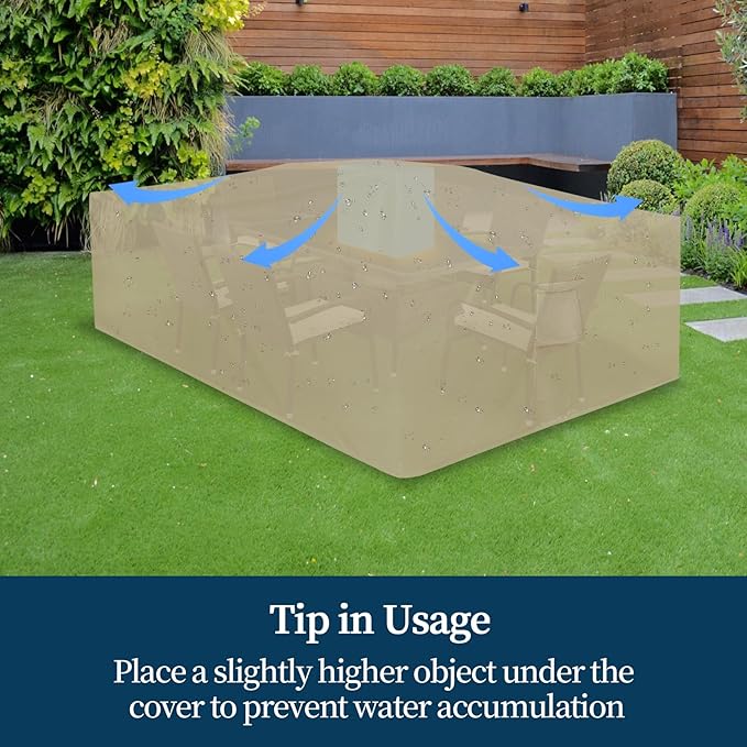Easy-Going Rectangle Patio Furniture Cover Waterproof Outdoor Dining Table and Chair Cover Anti-UV Outside Sectional Sofa Set Covers (88"L x 58"W x 28"H, Camel)