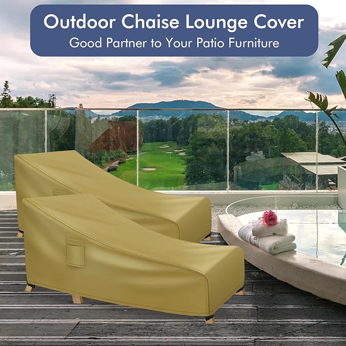 Richwon Chaise Lounge Covers Outdoor Waterproof, Heavy Duty Patio Furniture Covers, Fits up to 78L x 34W x 32H inches, 1 Pack, Khaki
