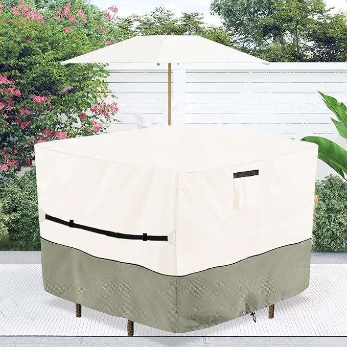 Square Patio Furniture Cover for 5-Piece Bar Height Patio Dining Set Covers,100% Waterproof Outdoor 66 Inch Square High Wicker Bar Table and Chairs Cover, Beige