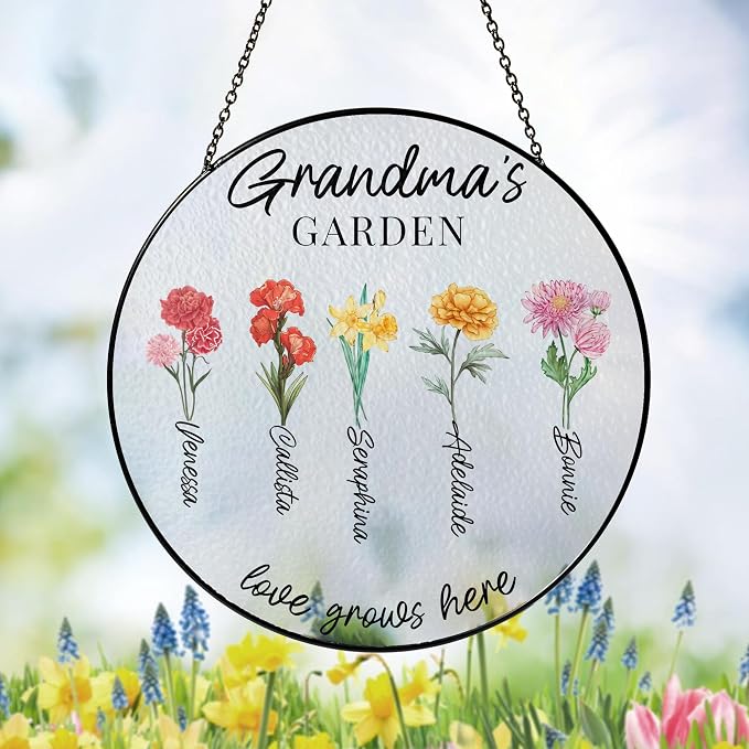 Personalized Grandma's Garden Window Hanging Suncatcher - Birth Month Flowers Garden Gift for Mom, Grandma - Mother's Day, Birthday Gift