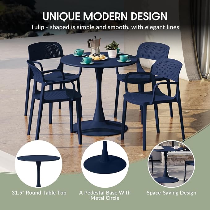 WestinTrends Playa 31.5" Round Outdoor Indoor Metal Cocktail Dining Table, Navy Blue