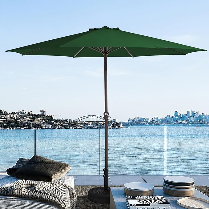JEAREY 12' Patio Umbrellas Outdoor Table Market Umbrella w/Crank, 8 Sturdy Ribs, UV Protection Windproof for Garden, Deck, Backyard (Green)