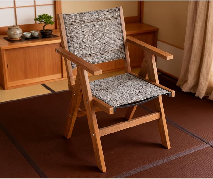 Patio Outdoor Chair, Dining Chair, Durable HIPS Material, Ergonomic Design, Mesh Chair for Patio, Gardens, Pool, Camping ect.(Teak Color)