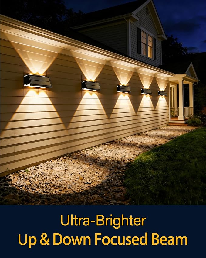 Solar Fence Lights Outdoor, 100LM Fence Lights Solar Powered Waterproof, 9 Color Modes, Up & Down LED Focused Beam, 12H Dusk to Dawn Glow for Pool/Patio/Wall/Backyard - 2 Pack, Black