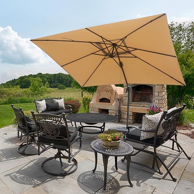 Domi 9' x 11.5' Cantilever Patio Umbrella, Rectangle Deluxe Offset Umbrella, Aluminum Hanging Umbrella with 360°Rotation, Outdoor Market Umbrella for Outside Deck Backyard Garden Pool, Beige