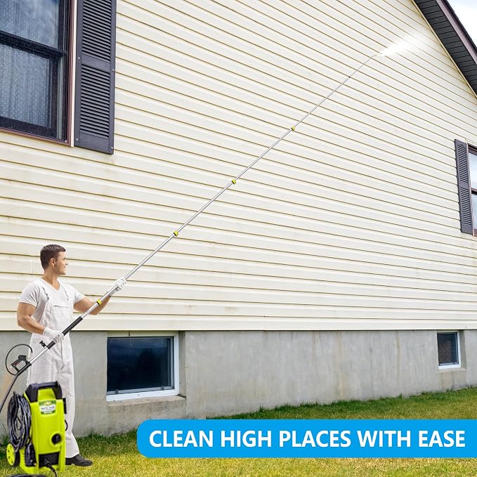 24 FT Telescoping Pressure Washer Wand Extension with Turbo Nozzle | Aluminum Power Washer Extension Wand with 5 Nozzle Tips, 2 Adapters, Harness, Gutter Cleaning Tools from The Ground