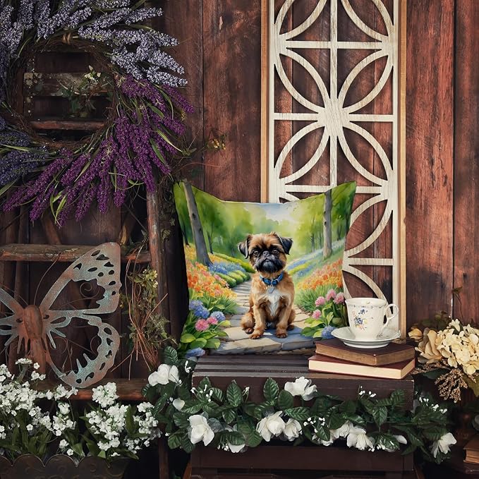 Caroline's Treasures Brussels Griffon Spring Path Throw Pillow Machine Washable, Indoor Outdoor Decorative Pillow for Couch, Bed or Patio, 18Hx18W