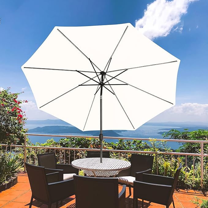 Sundale Outdoor OLEFIN LED Solar Patio Umbrella with Sand Bag Umbrella Base, Outdoor Umbrella with Tilt and Crank