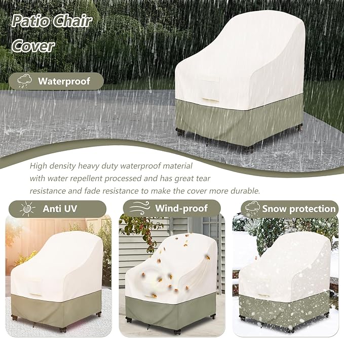 Bitubi Waterproof Patio Chair Covers, Lounge Deep Seat Cover Fits Up to 35W x 38D x 31H inch, Heavy Duty Outdoor Lawn Patio Furniture Cover (2 Pack, Beige)