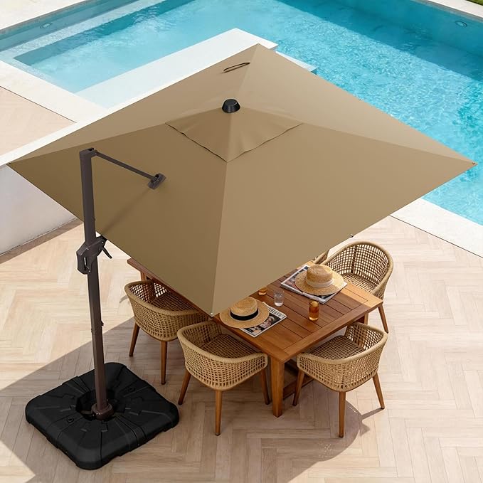 10' X 10' Patio Umbrella Cantilever Outdoor Rectangle Umbrella, Heavy Duty 360°Rotation Offset Umbrella for Garden Deck Pool Patio, Brown