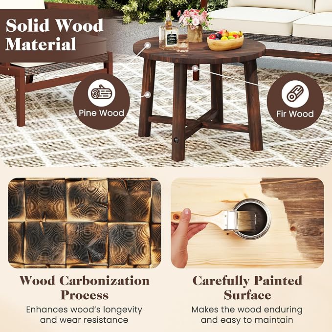 Tangkula Outdoor Side Table, Patio End Table with Solid Wood Structure, Small Round Coffee Table for Garden, Deck, Poolside & Indoors (2, Brown)