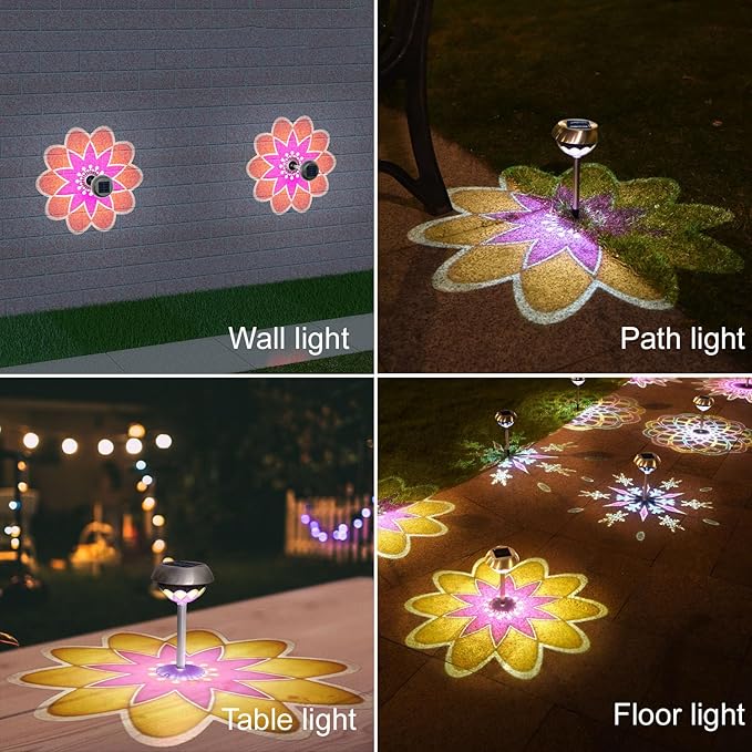 LAVAED Solar Light Outdoor Waterproof,Solar Powered Garden Lights Stainless Steel LED Outside Walkway Lamp DIY Projection Pathway Lighting for Yard Backyard Lawn Landsacpe Decorative Gifts(2Pack)