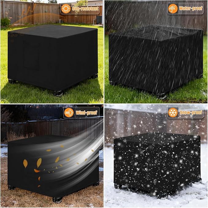 LYHNMW Outdoor Patio Ottoman Cover, 2PCS 20" L x 20" W x 18" H Waterproof Patio Ottoman Cover, 600D Heavy Duty Patio Furniture Cover with Padded Handles (Black)