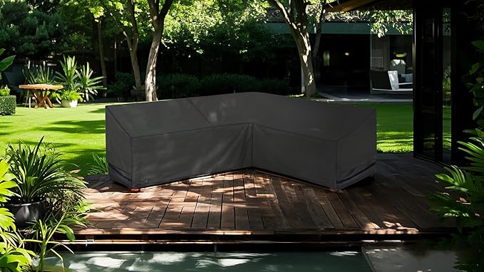NettyPro Waterproof Patio Sectional Sofa Cover 600D Heavy Duty Waterproof Patio Lawn Furniture L-Shaped Lounge Set Couch Cover, 83 x 104 Inch, Left Facing, Black